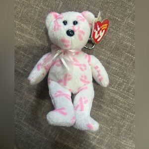 Ty Beanie Babies Giving Bear - White with Pink Accents